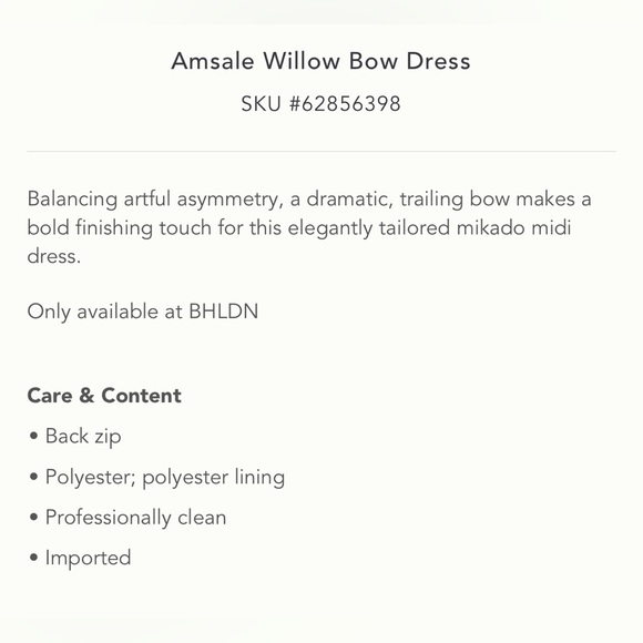 ANTHROPOLOGIE BHLDN AMSALE WILLOW BOW DRESS - SHORTENED - Picture 8 of 8